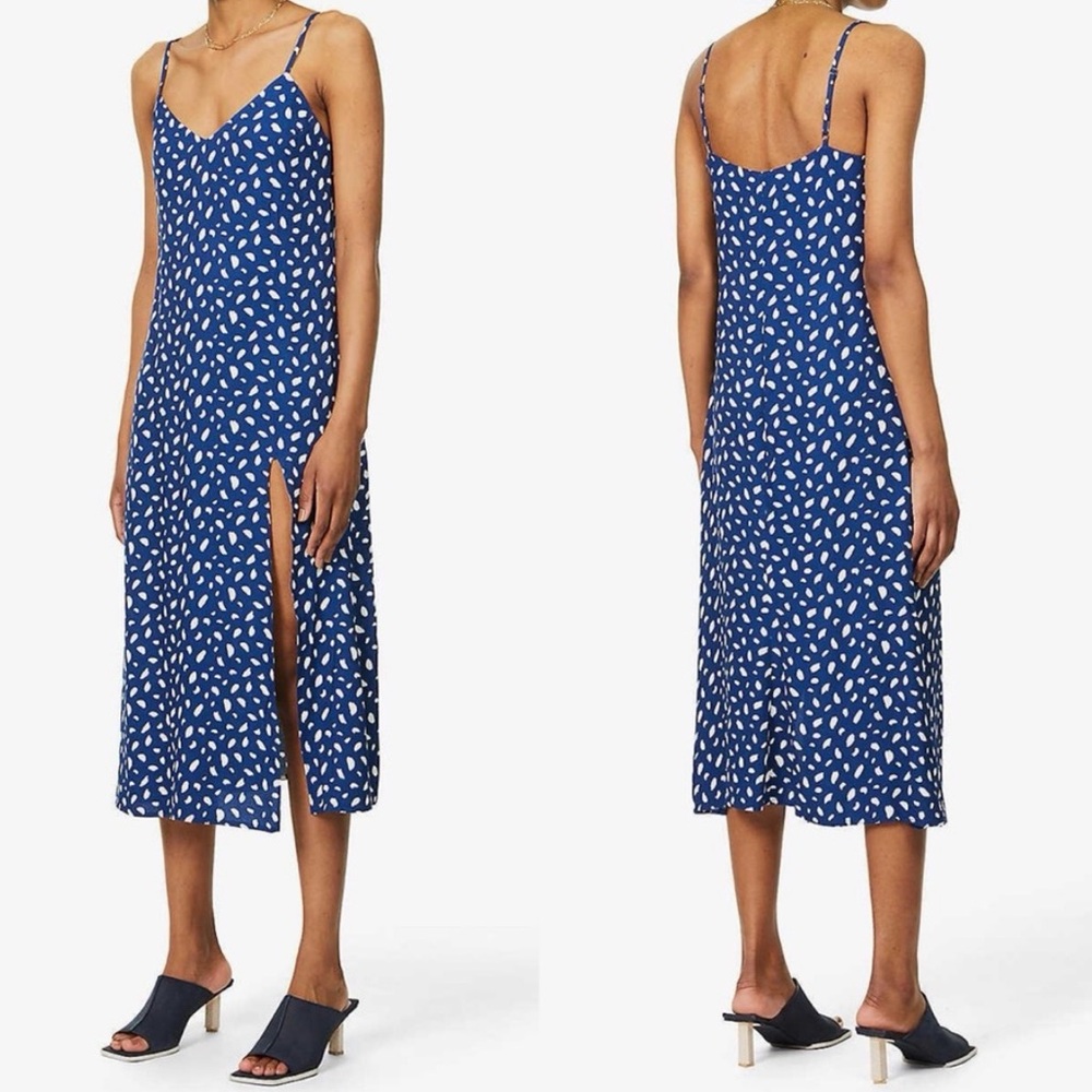 ❤️ Reformation Crimini Blue High Slit Long Summer Dress, Moray Print Size 6